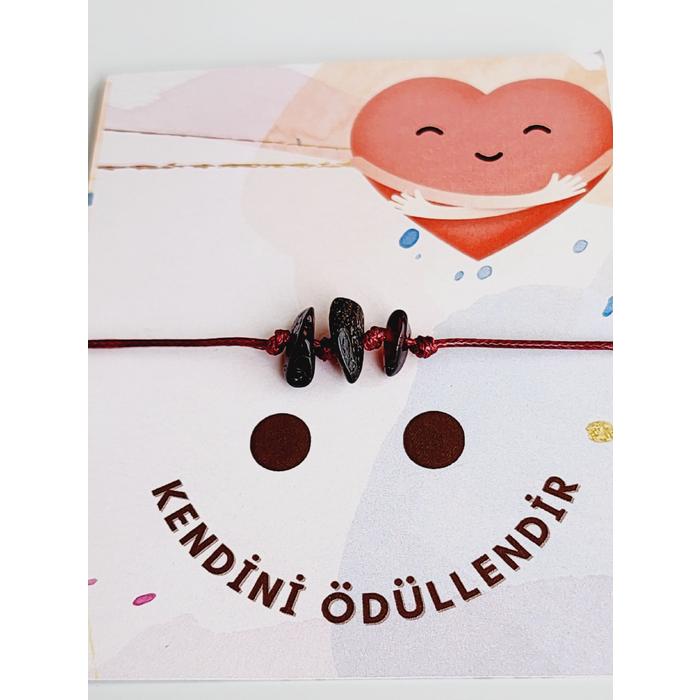 Asansörlü Kehribar Unisex Bileklik  Kırmızı İp- Kendini Ödüllendir