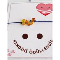 Asansörlü Kehribar Unisex Bileklik  Mavi İp- Kendini Ödüllendir