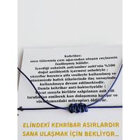 Asansörlü Kehribar Unisex Bileklik  Mavi İp- Kendini Ödüllendir
