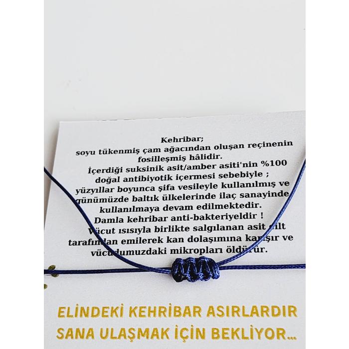 Asansörlü Kehribar Unisex Bileklik  Mavi İp- Kendini Ödüllendir