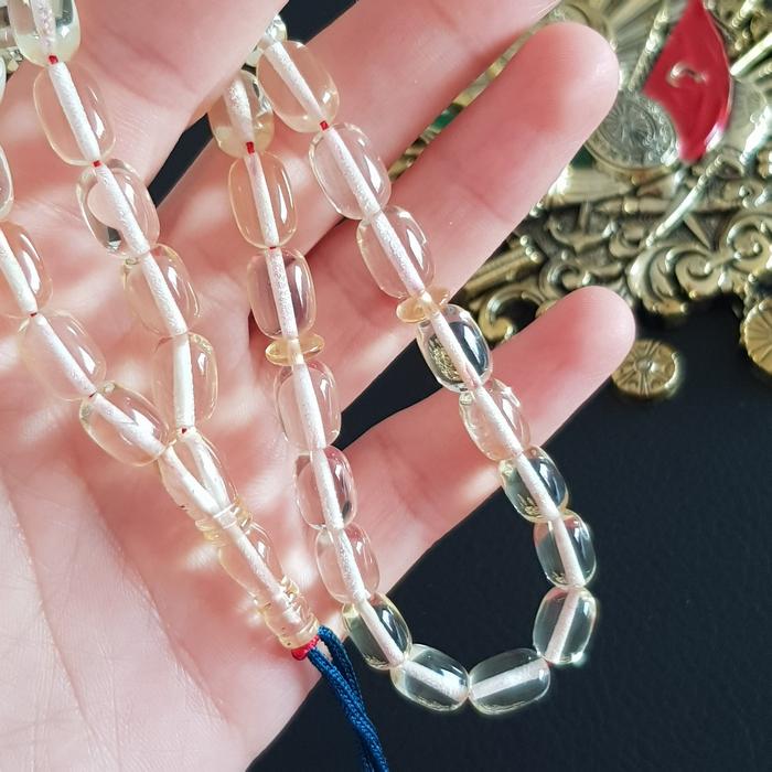 Baltık Damla Kehribar Kapsül Kesim Şeffaf Tespih, Gümüş Kamçılı