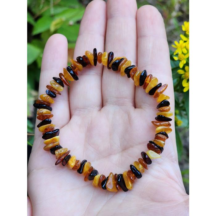 Damla Kehribar Doğal Renkler İri Taneli Unisex Bileklik 20 cm