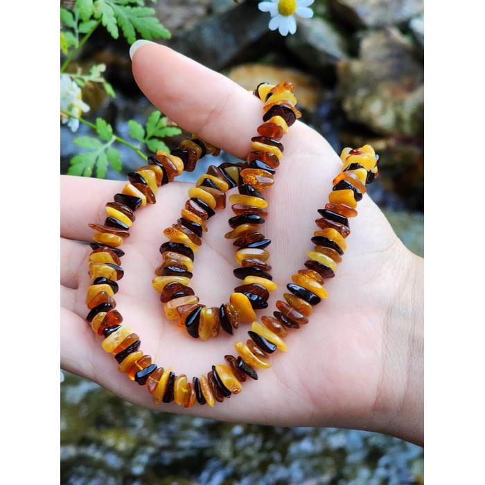 Damla Kehribar Doğal Renkler İri Taneli Unisex Kolye 50 cm