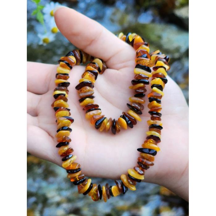 Damla Kehribar Doğal Renkler İri Taneli Unisex Kolye 50 cm