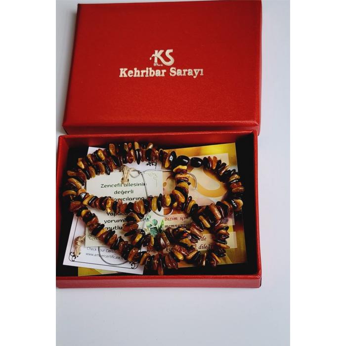 Damla Kehribar Doğal Renkler İri Taneli Unisex Kolye 50 cm