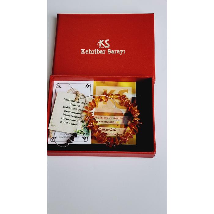 Damla Kehribar İri Taneler Bal Rengi Erkek Kadın Bileklik 20 cm