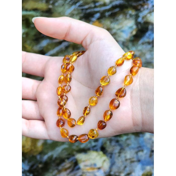Damla Kehribar Karamel Renk Yetişkin Kolye Barok Unisex