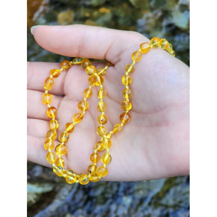 Damla Kehribar Limon Renk Yetişkin Kolye Barok 50 cm