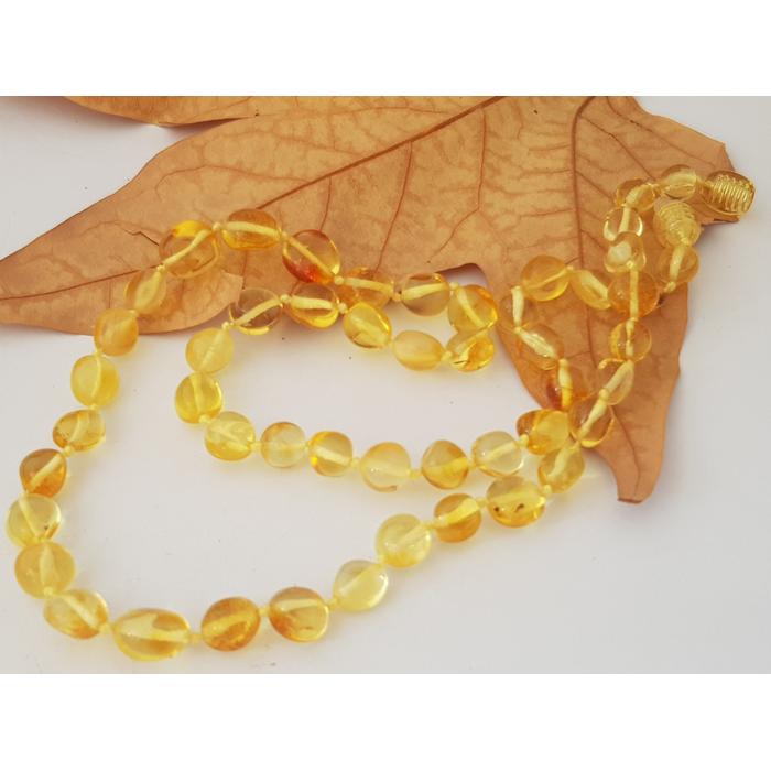Damla Kehribar Limon Renk Yetişkin Kolye Barok 50 cm