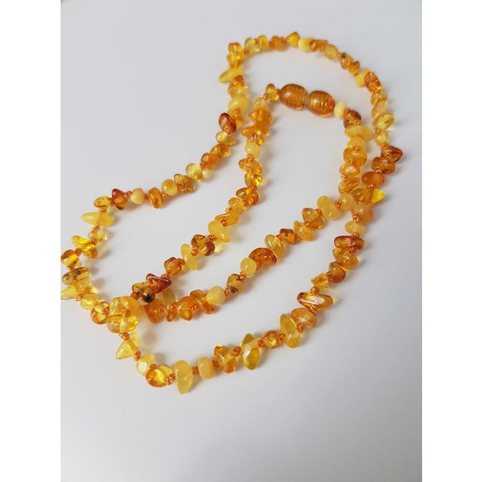 Damla Kehribar Miğren Kolyesi Natural Parlak 53 cm Düğümlü Tasarım