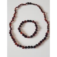 Damla Kehribar Vişne Renk Anne Baba Yetişkin Kolye - Bileklik Set Unisex