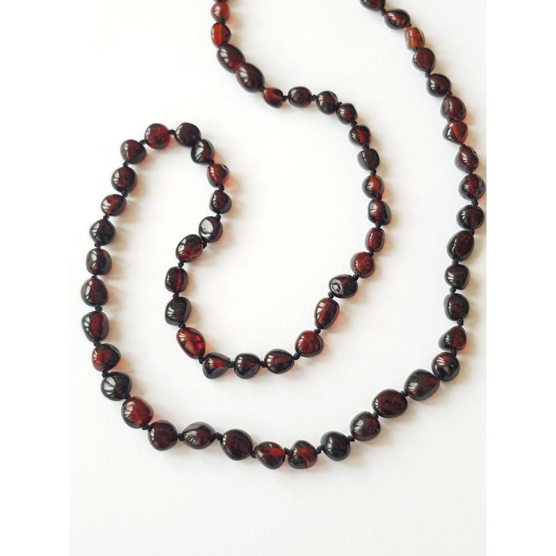 Damla Kehribar Yetişkin Erkek Kolye 60 cm Parlak Vişne