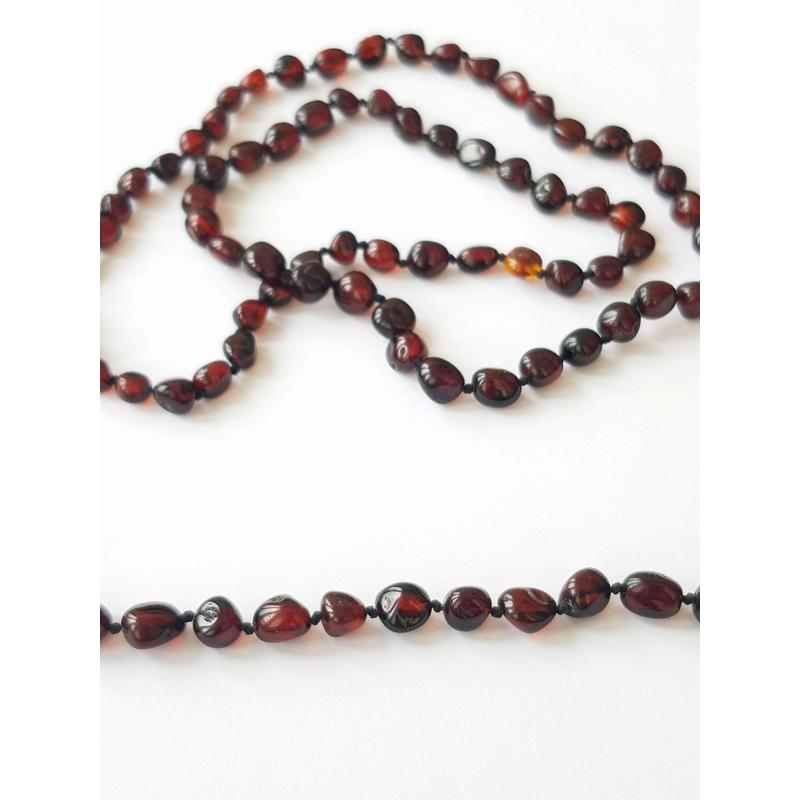 Damla Kehribar Yetişkin Erkek Kolye 60 cm Parlak Vişne