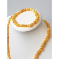 Damla Kehribar Yetişkin Kolye Bileklik Set 60 - 18 cm Sertifikalı Süt Rengi