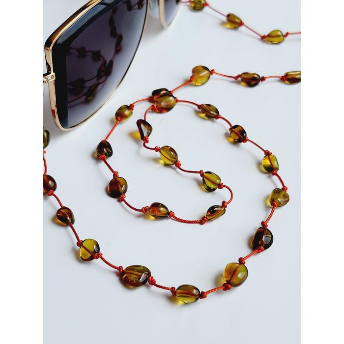 Doğal Taş Amber Caribbean Kehribar Gözlük Zinciri, 70 cm