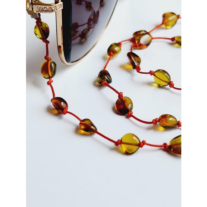 Doğal Taş Amber Caribbean Kehribar Gözlük Zinciri, 70 cm