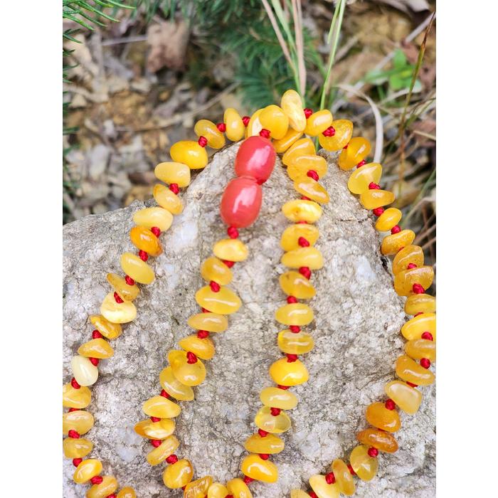 Kehribar Ağrı Kesici Bebek Çocuk Kolye 40 cm Kırmızı Tasarım