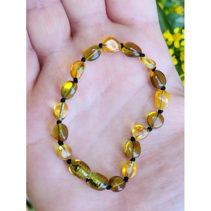 Kehribar Bebek Diş Bilekliği Yeşil Limon Renk 14 cm