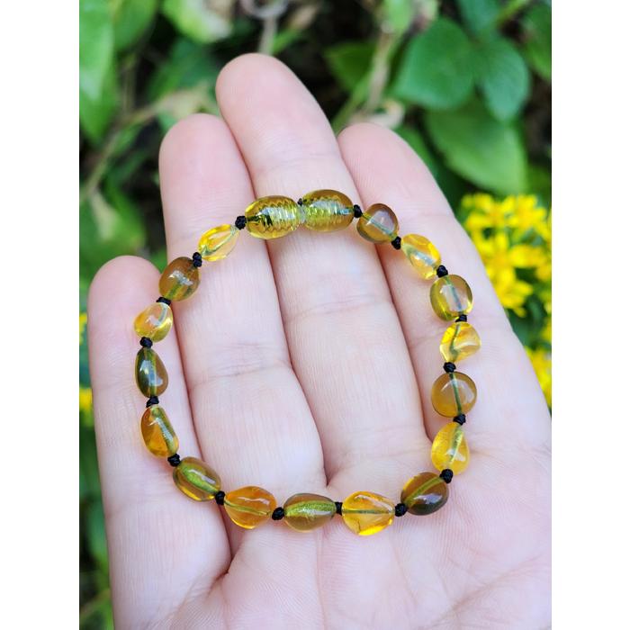 Kehribar Bebek Diş Bilekliği Yeşil Limon Renk 14 cm