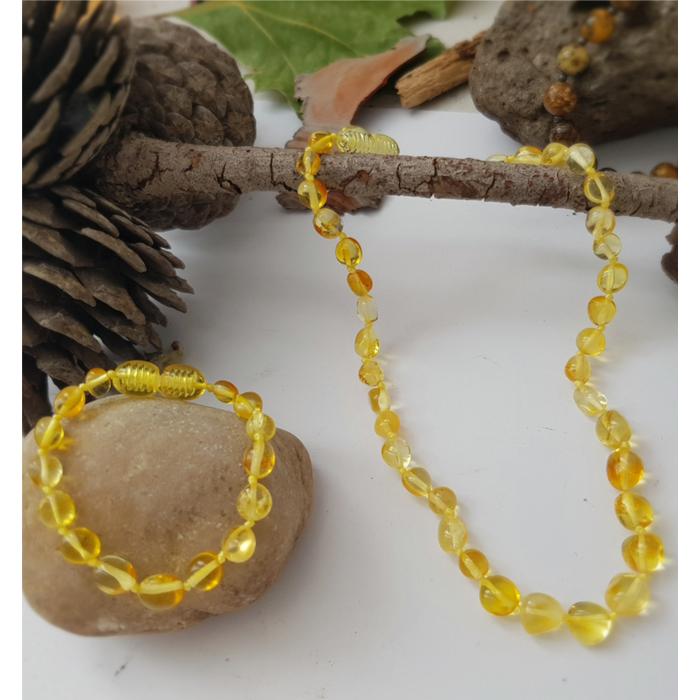 Damla Kehribar Bebek Limon Kolye Bileklik Set Barok