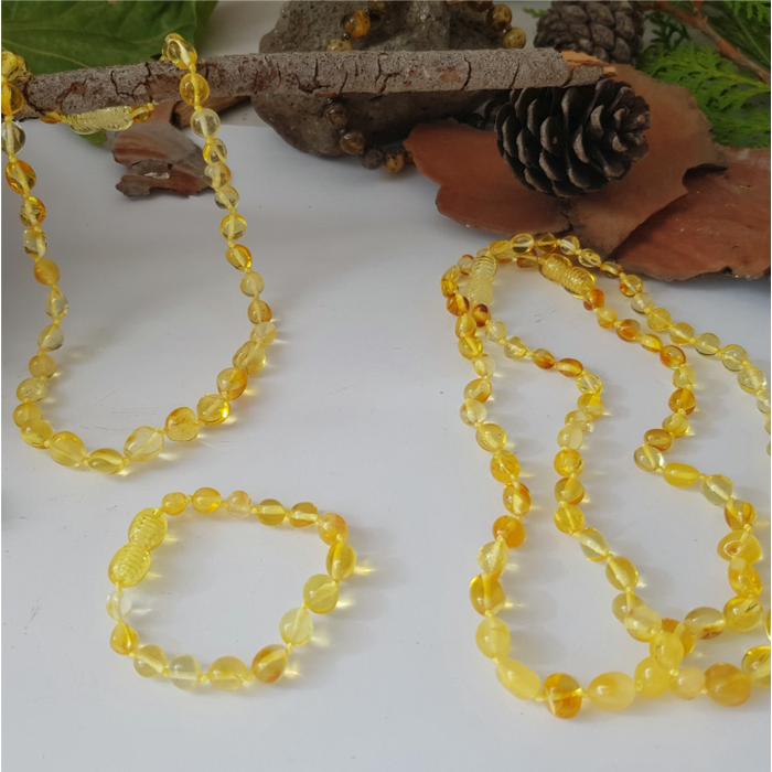 Damla Kehribar Bebek Limon Kolye Bileklik Set Barok