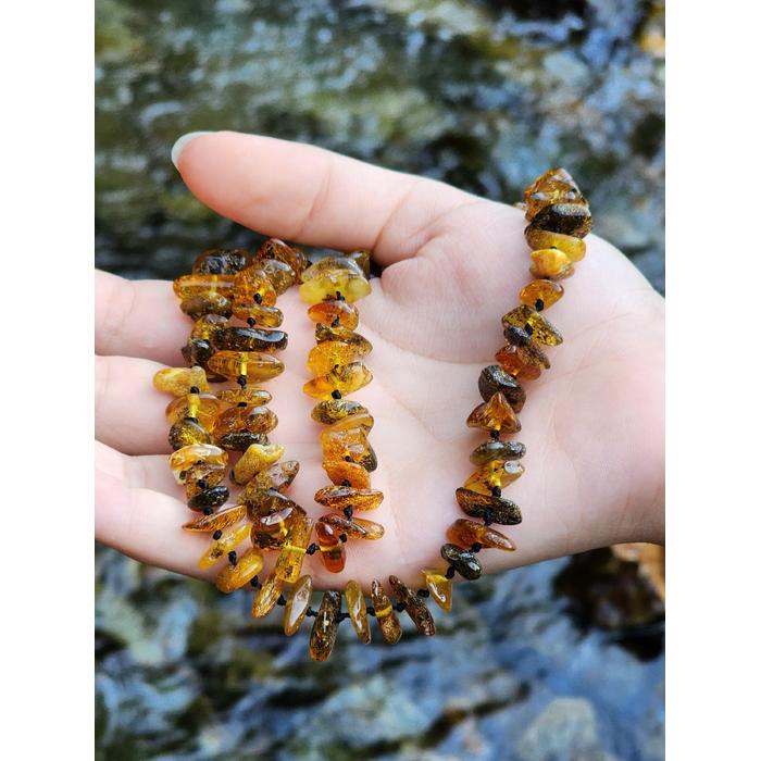 Migren Taşlı Yetişkin Kehribar Fosilli Kolye 60 cm