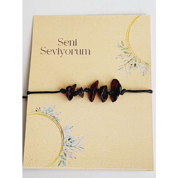 Seni Seviyorum Kehribar Bileklik Asansörlü Siyah İp
