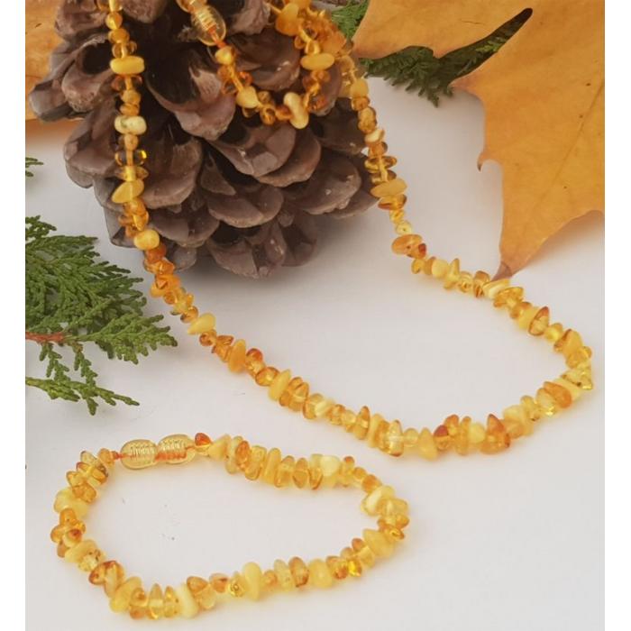 Damla Kehribar Limon Rengi Yetişkin Kadın Kolye-Bileklik Set Barok
