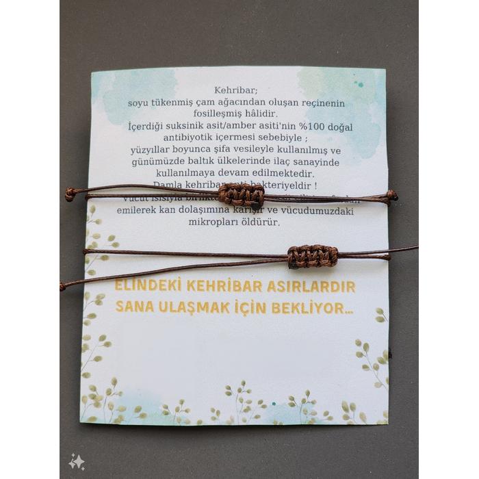 Kehribar Arkadaş Bilekliği-Çift Bilekliği Kahverengi Renk Ayarlanabilir Uzunluk
