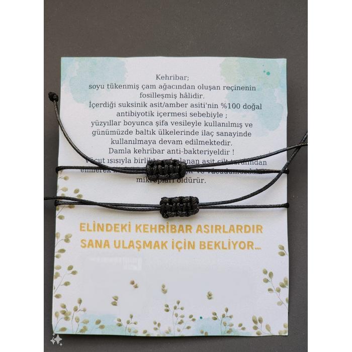 Kehribar Arkadaş Bilekliği-Çift Bilekliği Siyah Renk Ayarlanabilir Uzunluk