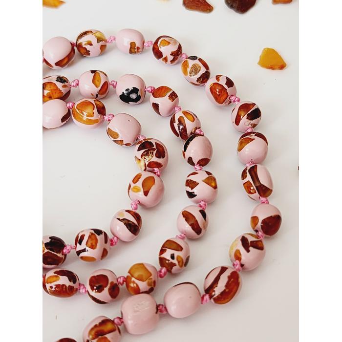 Mozaik Soft Pembe Kehribar Yetişkin Kolye 50 cm
