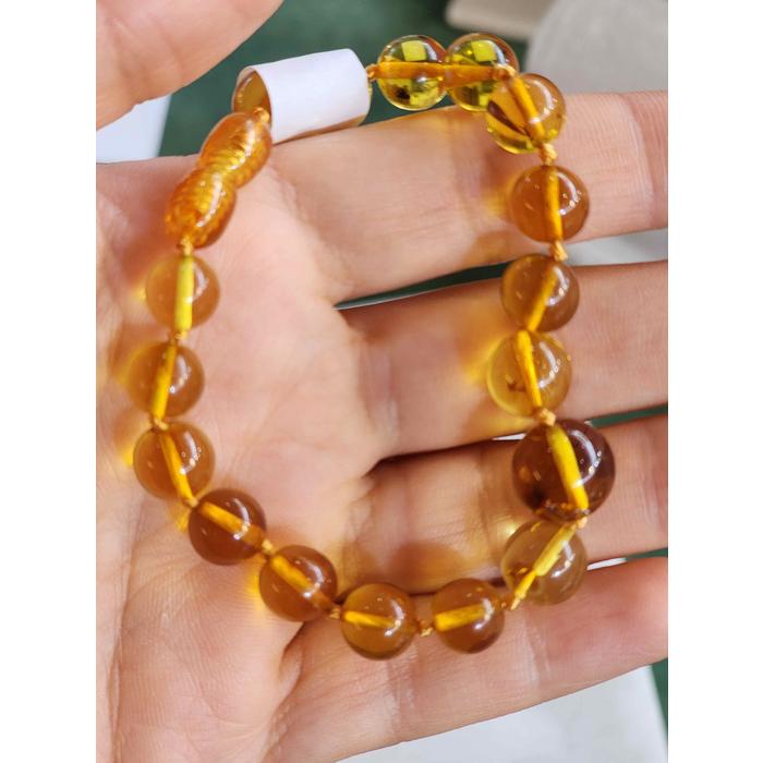 Özel Tasarım Yuvarlak Bal Renk Kehribar Bileklik 19 cm