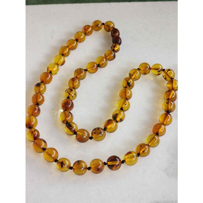 Özel Tasarım Yuvarlak Taneler Yeşil Renk Damla Kehribar Sertifikalı Kolye